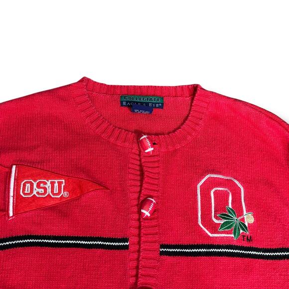 90s Ohio State Buckeyes Collegiate Football Button Knit Cardigan Sweater Medium - Picture 4 of 14